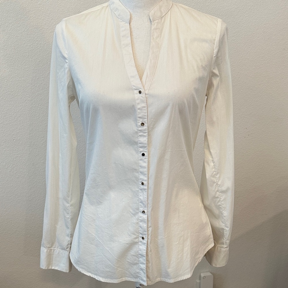 stradivarius White Band-Collar Button-Down Shirt